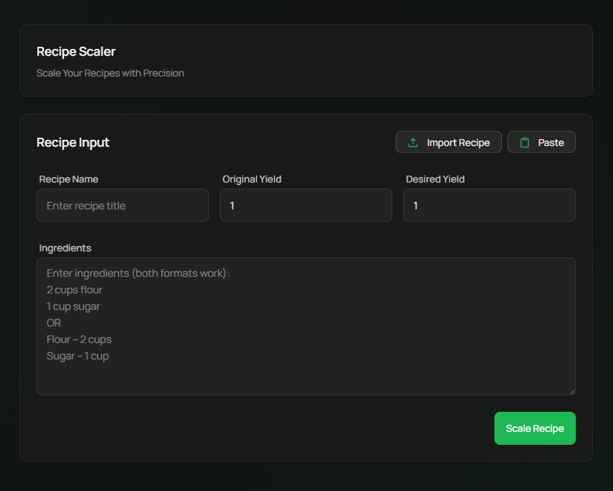 Recipe Scaler Interface