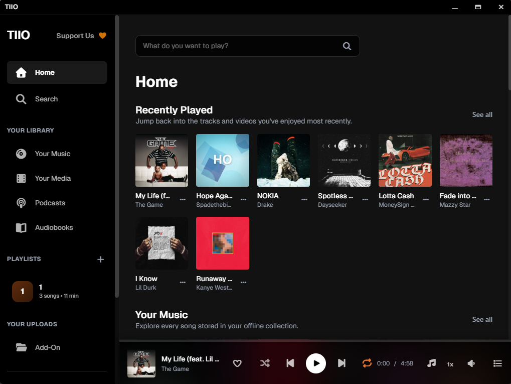 TIIO home screen interface
