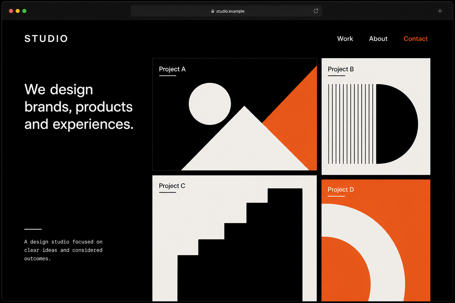 Schematic example of a portfolio website with project tiles